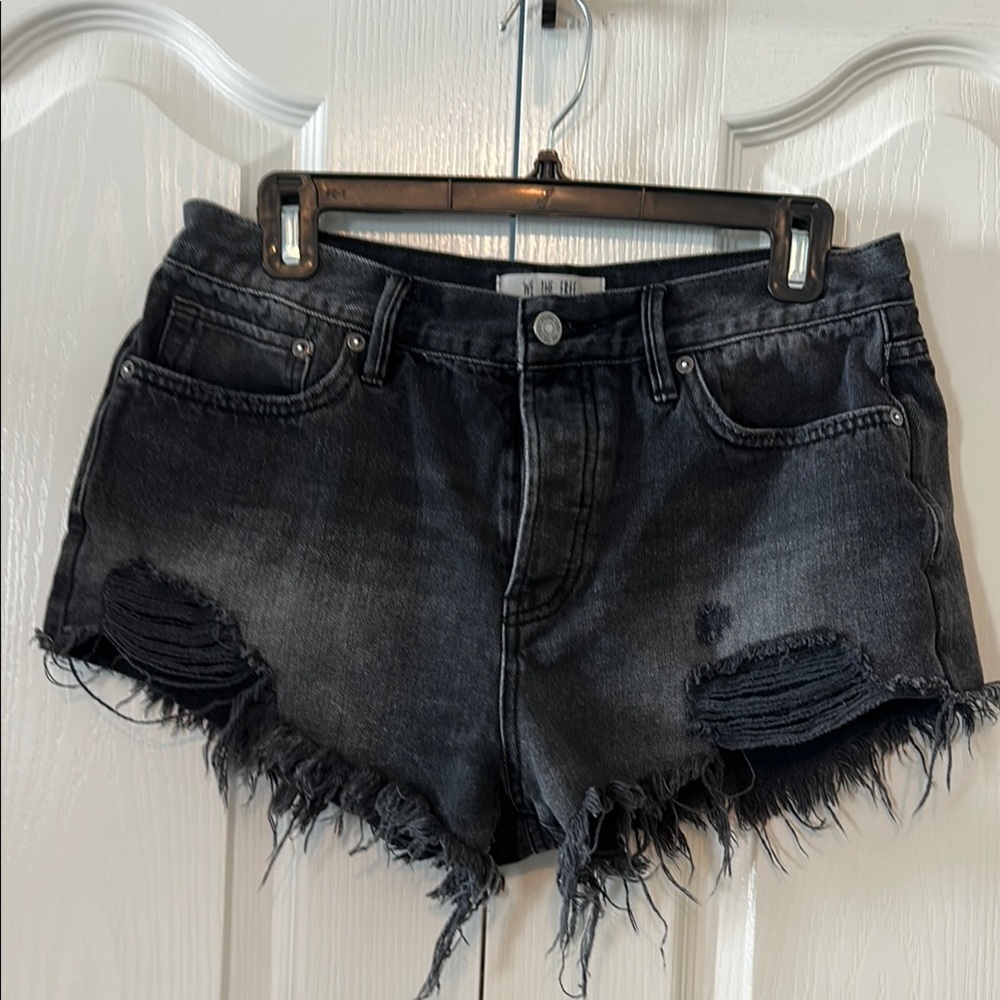 Free People Loving Good Vibrations Black Distressed Shorts